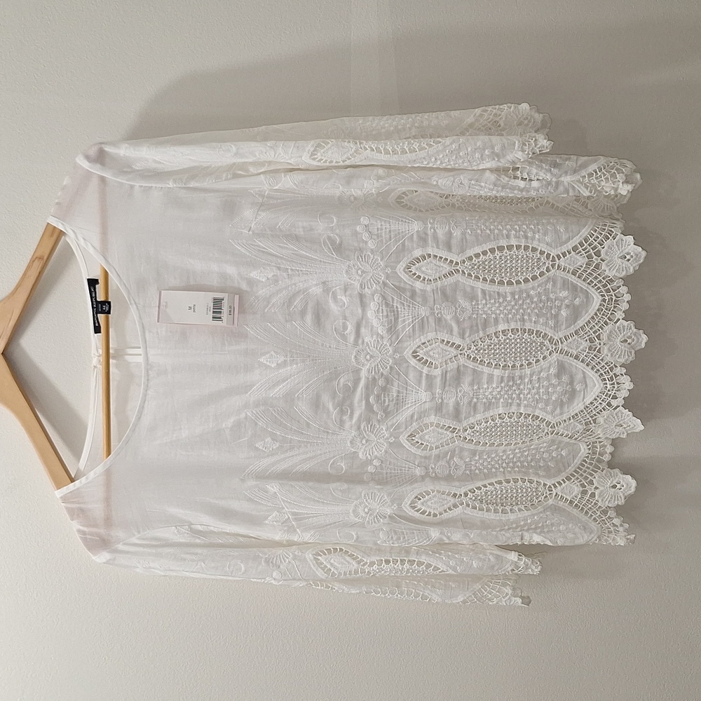 Banana Republic White Silk Blended Cotton Lace Blouse. NWT. Size M. Petite